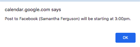 Google calendar message