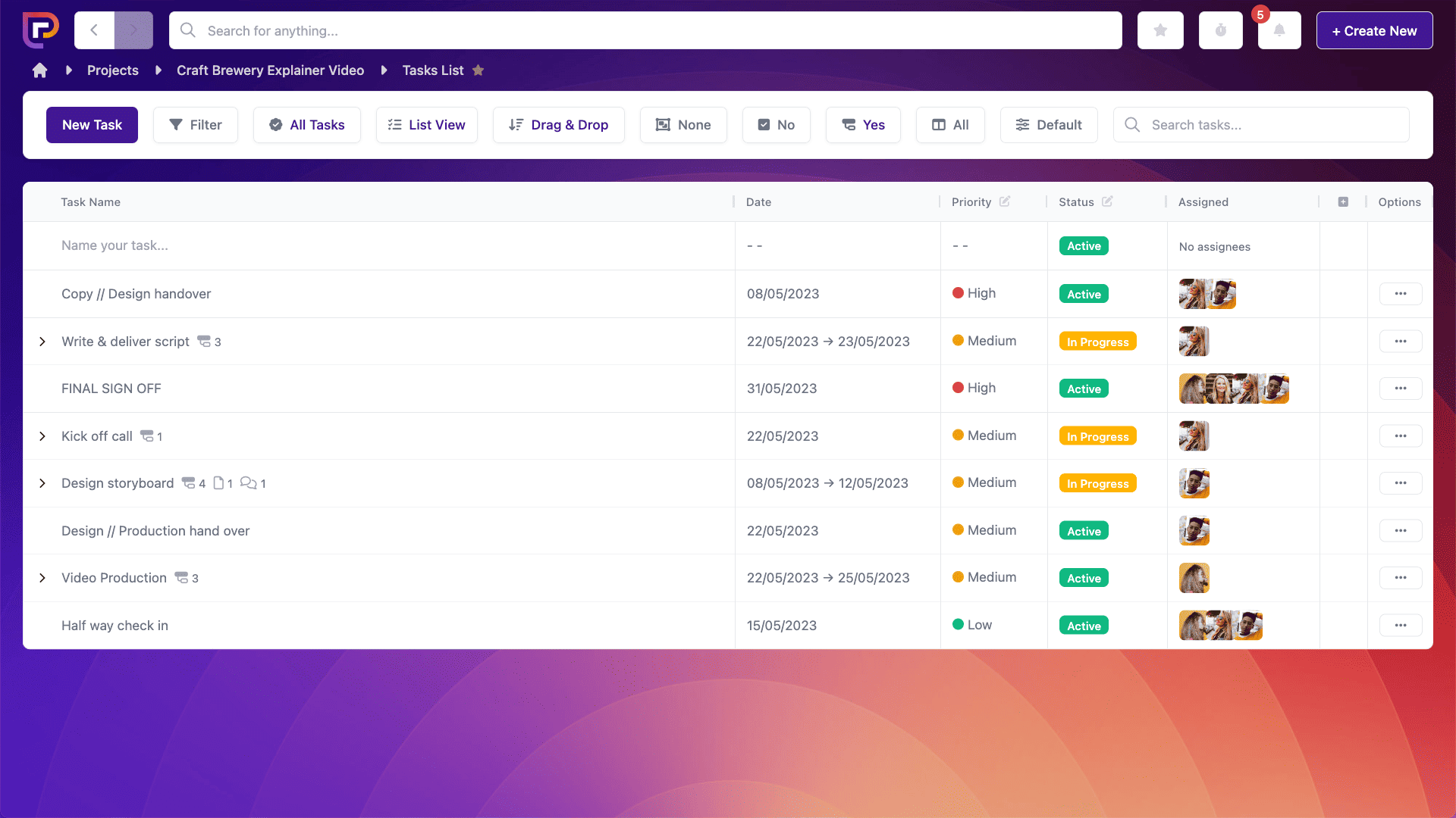 Project.co tasks list